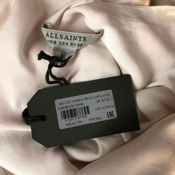 AllSaints Melody Marea Dress Silk Blend Rainbow Pink Midi NWT 4 - Picture 5 of 10
